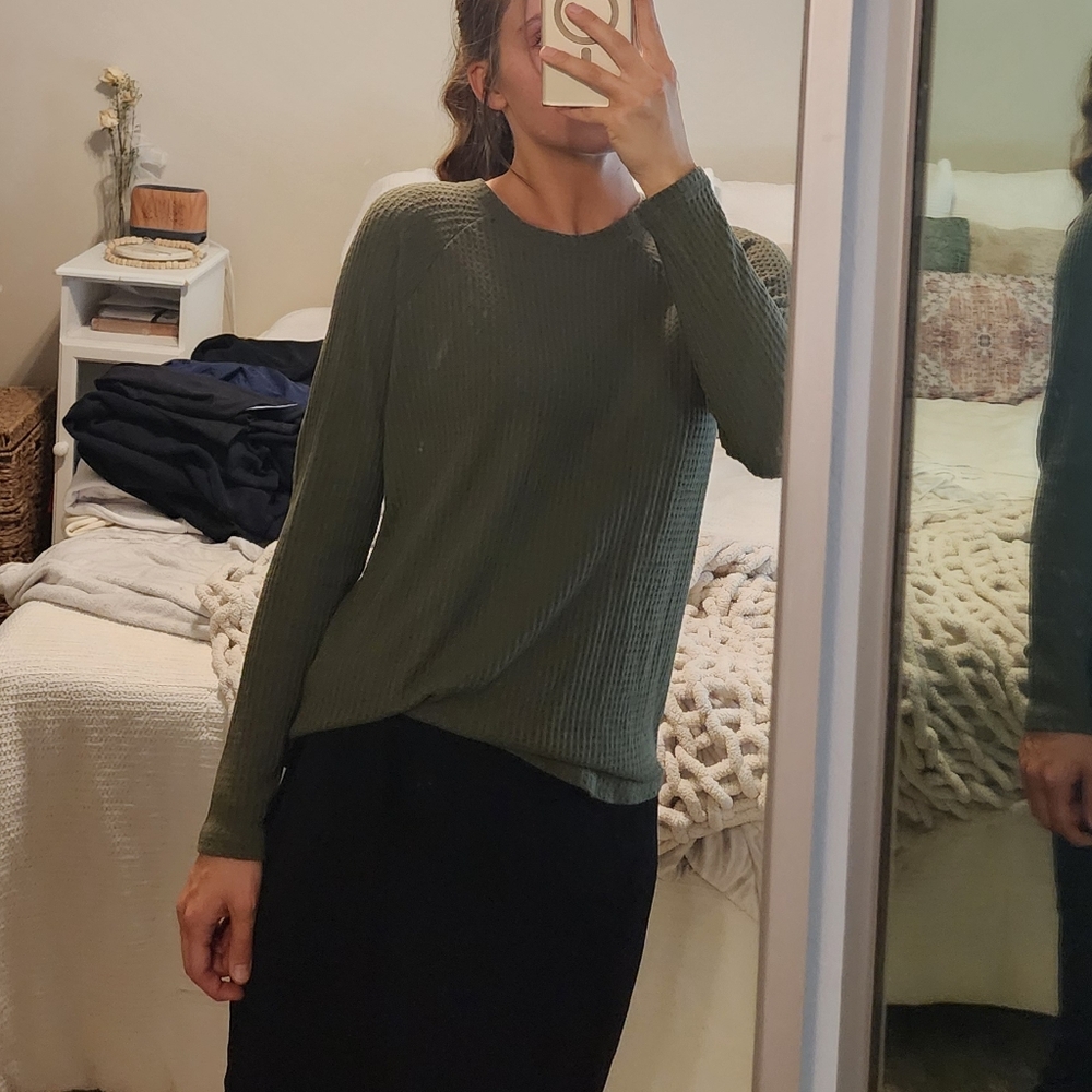 Army Green Waffle Sweater